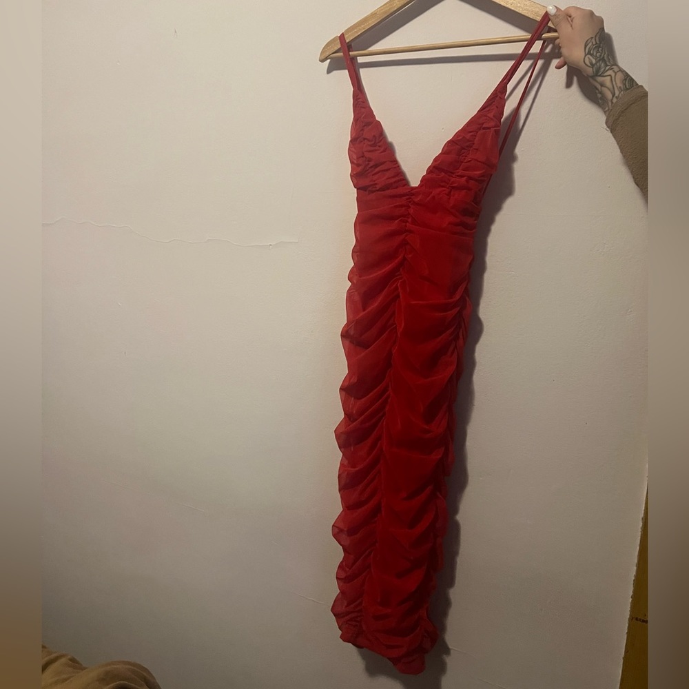 Red Ruched Wedding Guest Dress